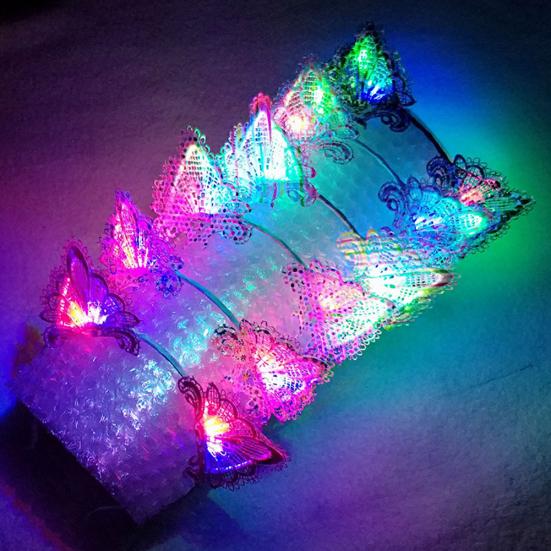 Women LED Light Up Cat Ears Lace Hair Hoop Headband Headwear Party Supplies