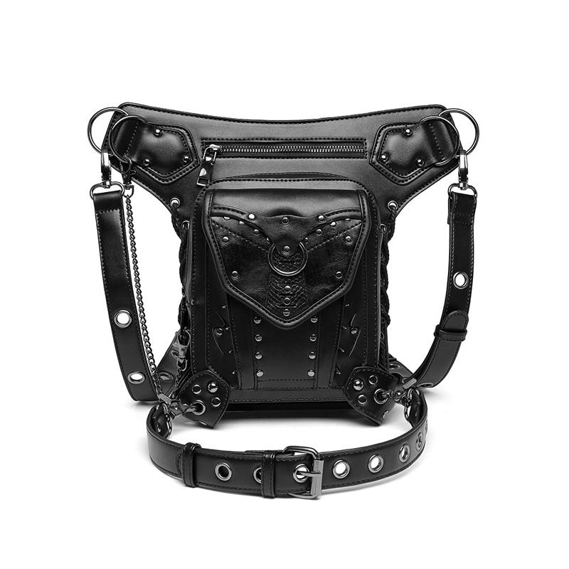SHELKSBAG Quality New Steampunk Style Chain Bag Single Shoulder Crossbody Bags Multi Carrying Moto Waist Bag Leg Bag Fanny Pack