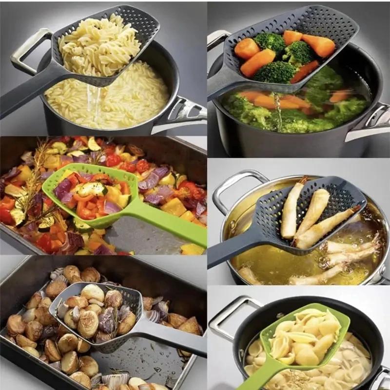 Silicone Kitchen Tools Ice Scoop Plastic Water Trap Ledge Leaky Spoon Cooking Leaky Spatula Strainer Kitchen Gadgets Accessories