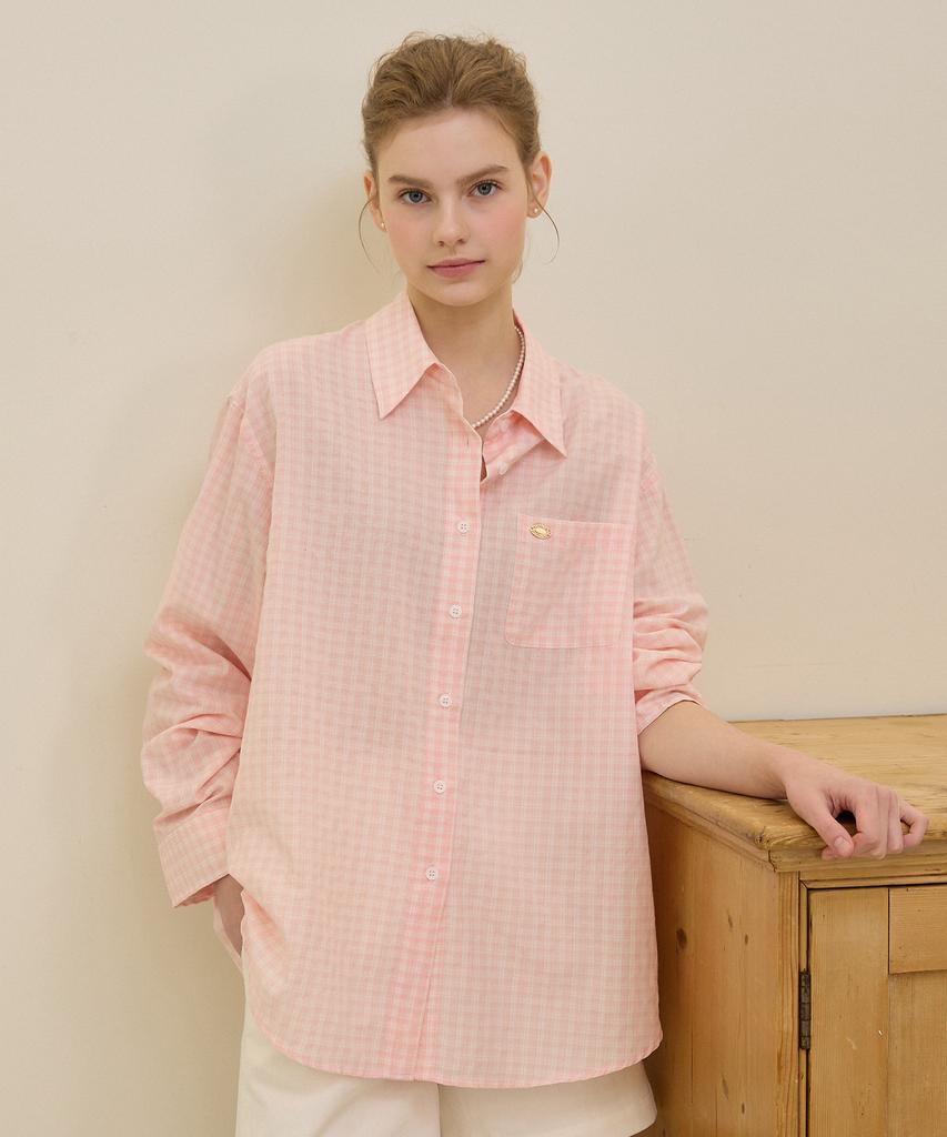 NONLOCAL Oversized Pastel Check Shirt - Light Pink