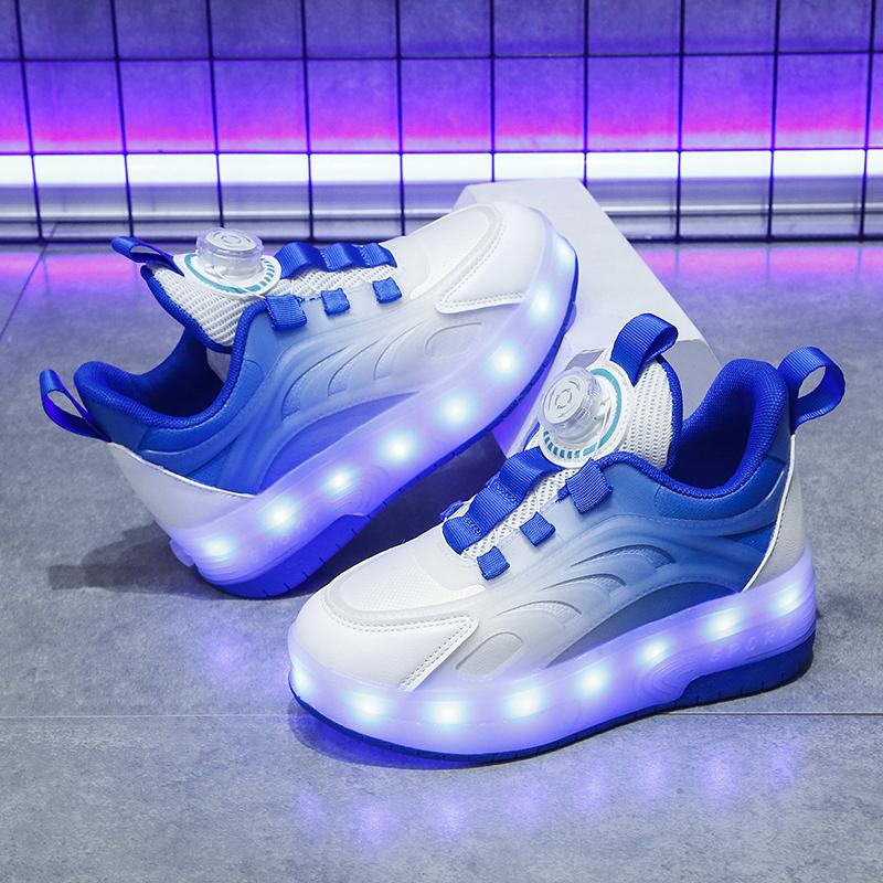 29-38 Children's Plus Size Fashionable Two Wheel Disassembly Into Flat Sports Shoes LED Illuminated Sports Shoes Ice Skates