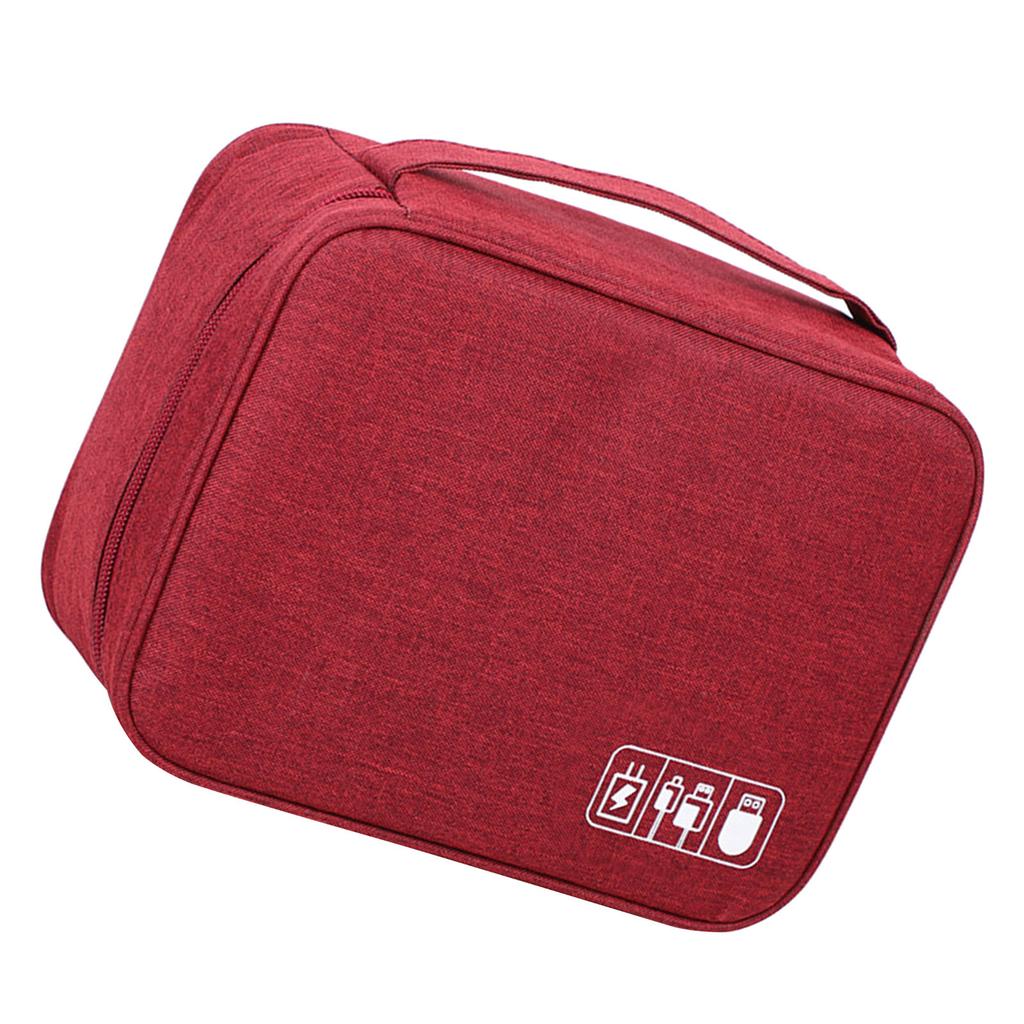 Data Cable Storage Bag Separate Storage Oxford Cloth Travel Electronics Bag for Cables Chargers Hard Drive Wine Red