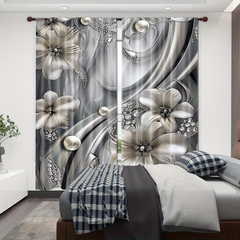 2 Stück Glas-Vorhänge mit Silberdruck, Stangentaschen-Design, Sichtschutz, geeignet zur Dekoration verschiedener Szenen