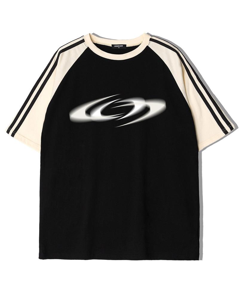 UNDEROFF Oversized Raglan Track Line Short Sleeve T-Shirt Illusion Burgundy