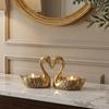 Aluminium Pair of Swans Tea Light Candle Holder with 2 T-Light Candles for Home Décor Living Room | Decorative Romantic Swan Couple Showpiece