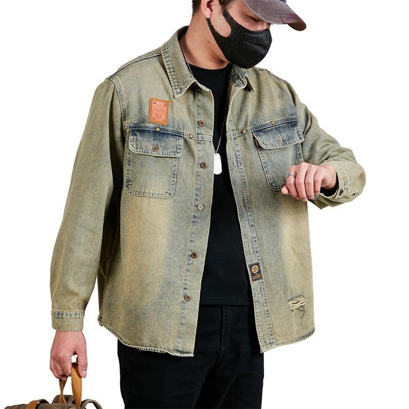 

Рабочая куртка-рубашка мужская весенне-осенняя японская свободная новая рубашка с длинным рукавом джинсовая 5XL