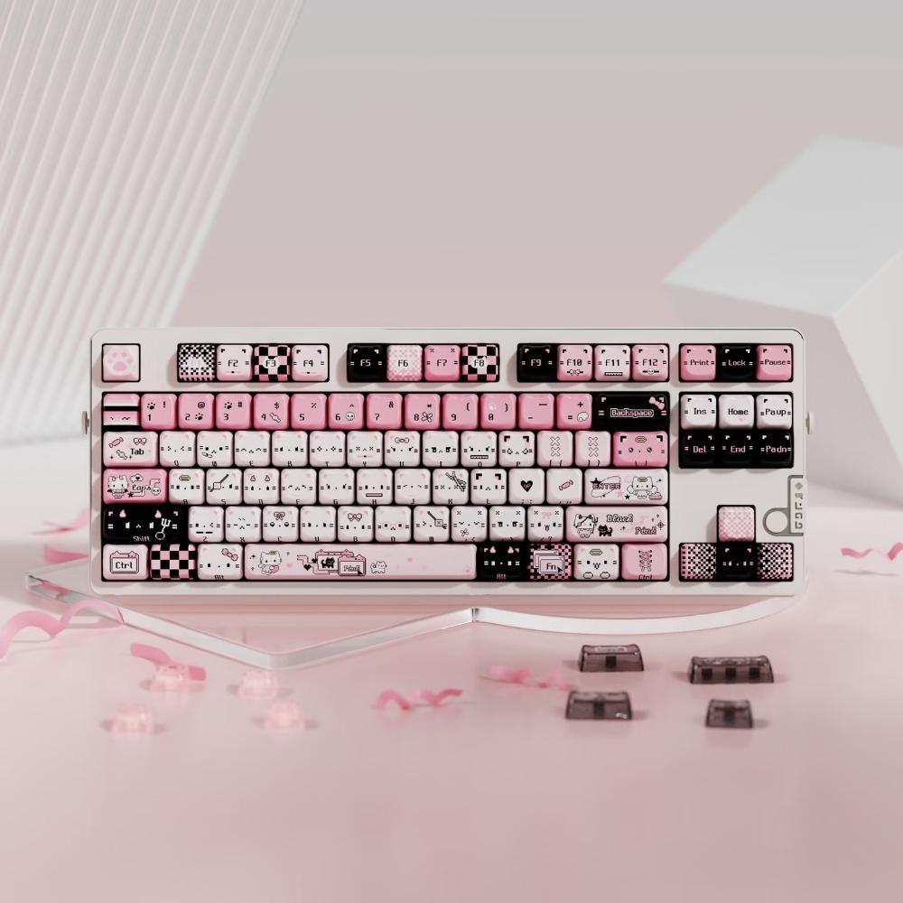 SOULCAT Black Pink Cat Keycap Set PBT+PC 169Key Custom Personalized Keyboard Cap Cherry Profile KeyCap for Keyboard Accessories