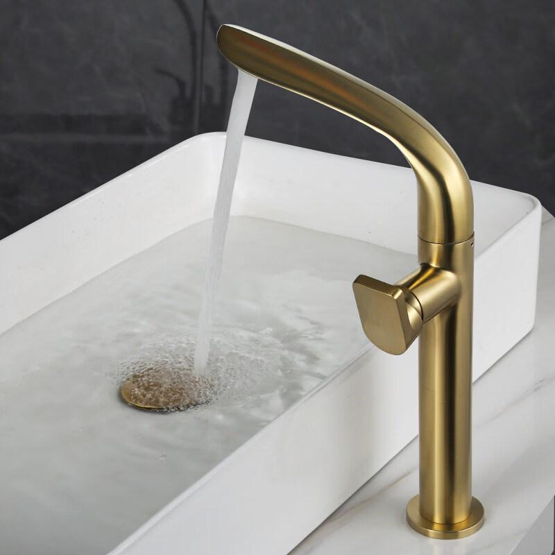 TLXT Leaf Design Brushed Gold Tall Swivel Shampoo Basin Faucet