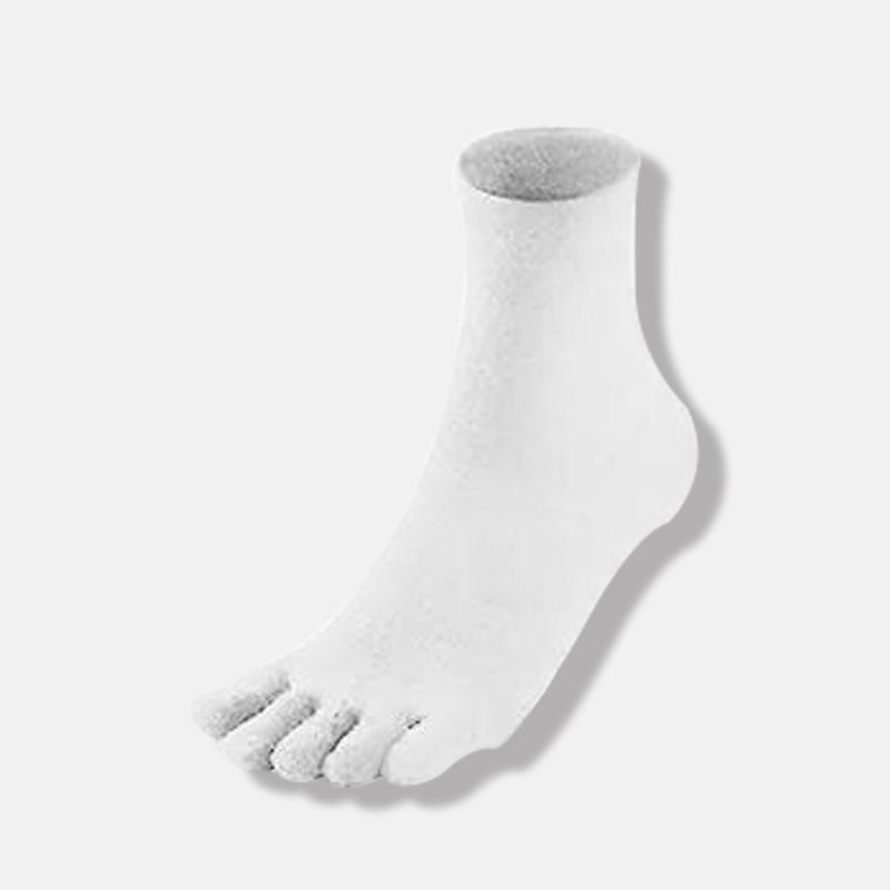 Spring-Autumn Five-Toe Cotton Socks: Solid Color, Antibacterial, Anti-Odor, Non-Slip, Mid-Calf, Unisex.
