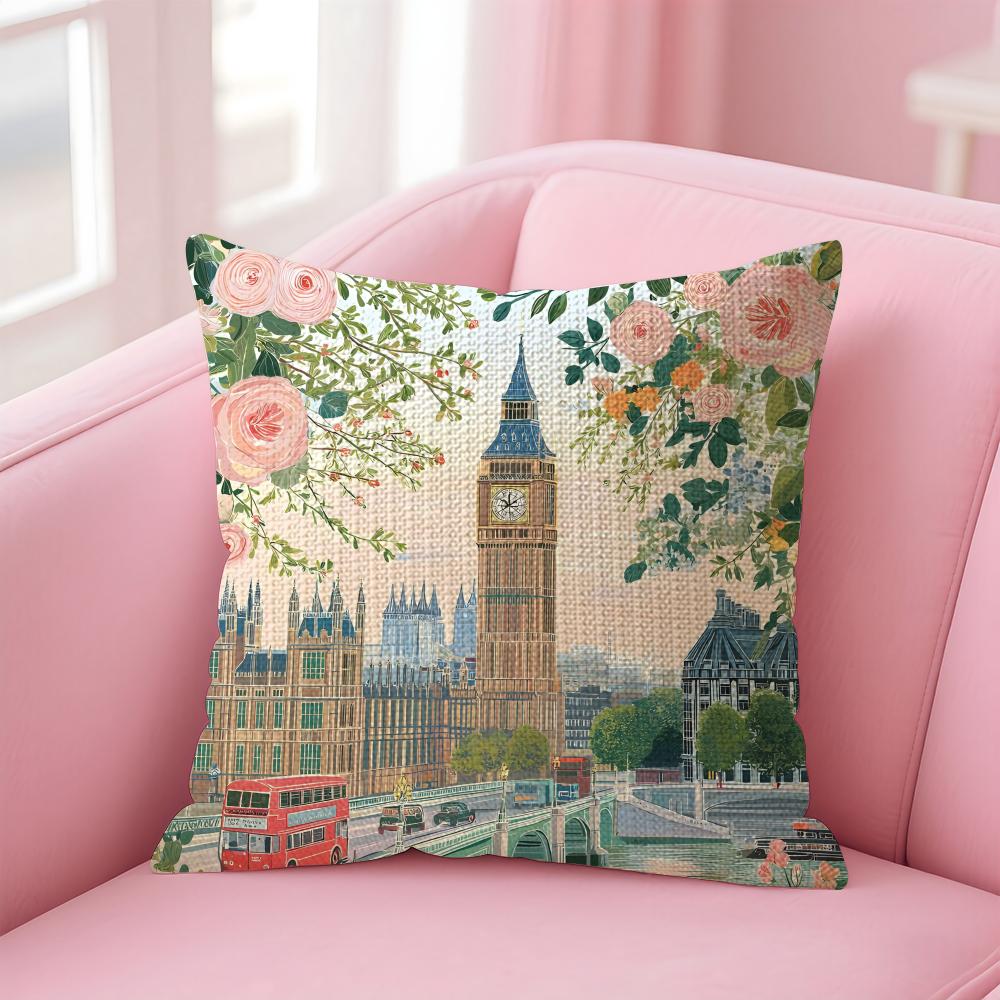 London Fashion Cushion Cover Natural Linen Pillow Case DoubleSided Print Decorative Sofa Pillowcase Home Decor Gift 30x30cm