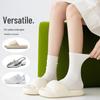 Women's Pure Cotton Mid-Calf Socks - Spring/Summer Style, Double Needle Craft, Solid Color, Seamless Toe.