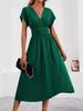 Women's 2026 Summer V-Neck Batwing Sleeve Pleated Dress