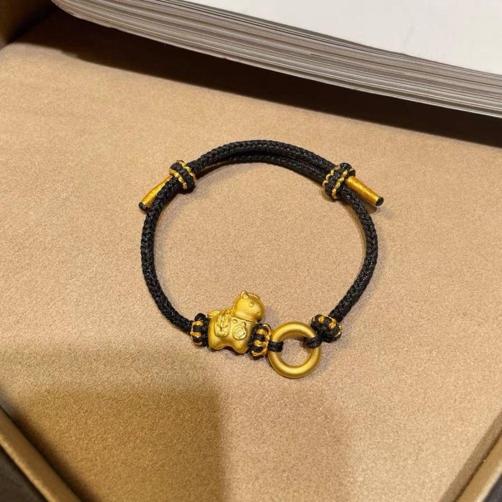 New Year Horse Weave Hand Rope Good Luck Woven Beaded Bracelet Zodiac Metal Horse Bracelet Friend