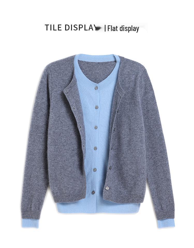 2025 Autumn/Winter Cashmere Color Block Two-Piece Knit Cardigan – Elegant Campus Style Sweater Top