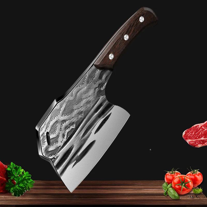 Kitchen Butcher Knife Chopping Bone Knife Household Vegetable Slicing Cleaver High Carbon Steel Cooking Chef Knife Wooden Handle