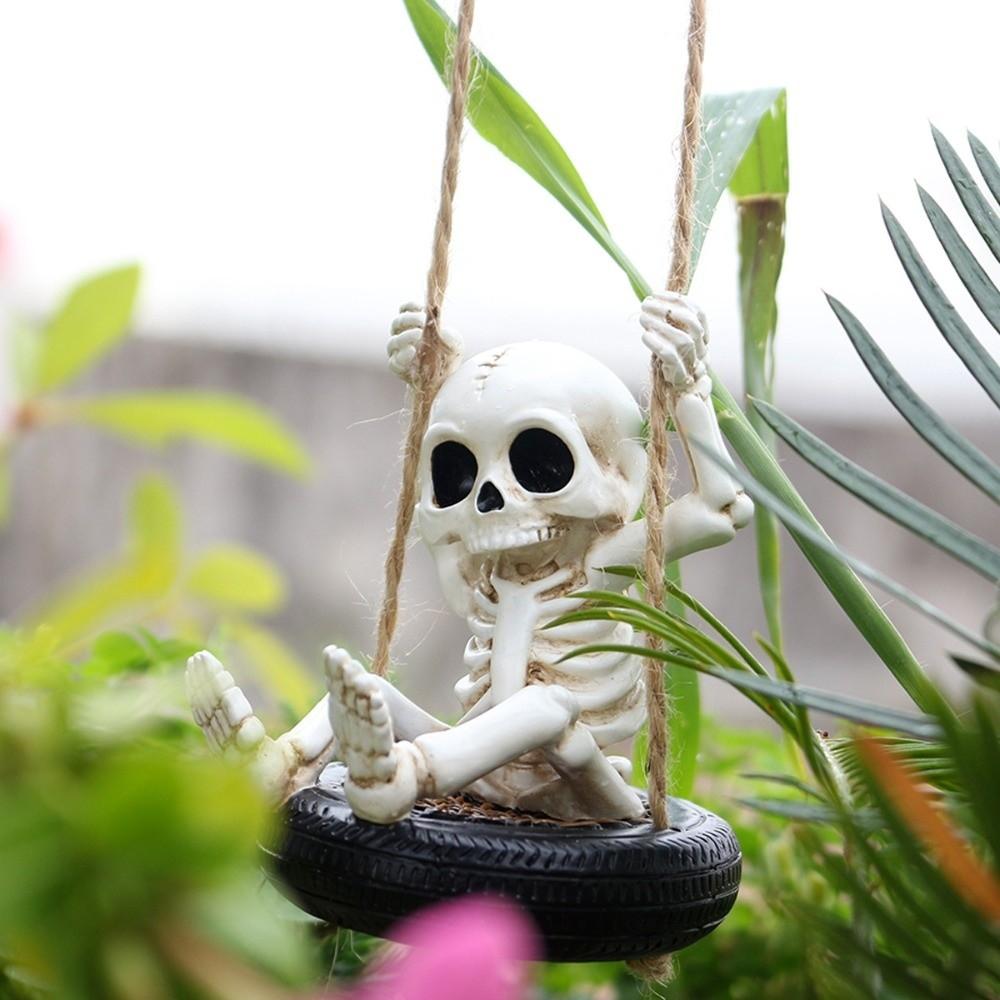 Funny Tire Swing Skeleton Pendant Resin Crafts Skeleton Spirit Statue Decoration  Lawn