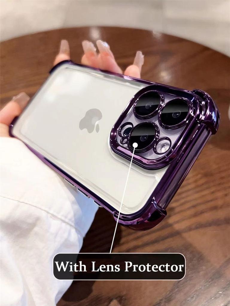 Luxury Plating Shockproof Silicone Phone Case For iPhone 16 15 14 Plus 13 12 11 Pro Max Lens Protect Case Transparent Back Cover