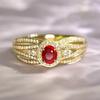 Huitan Gorgeous Oval Red Cubic Zirconia Gold Color Rings Wedding Band Accessories for Women Newly Designed Luxury Trendy