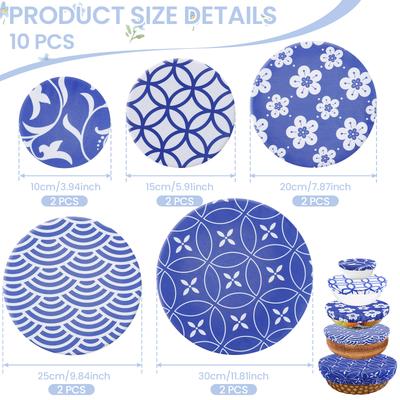 10 Pcs Food Container Lid Set Reusable Elastic Fabric Cover Elastic Edge Food Storage Bowl Dust Cover for Glass Salad Bowls Jar