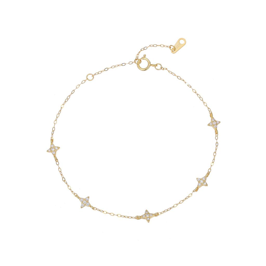 S925 Silver Four-Pointed Star Bracelet with Diamond Inlays - High-End Fashion Jewelry for Women