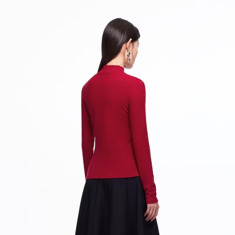 VEROMODA Rhinestone Semi-High Neck Slim Fit Long Sleeve Top