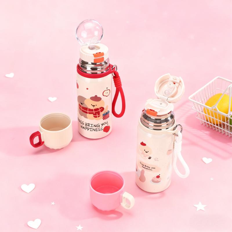 High-value Stylish Dual-drink Children's Cup 316 Stainless Steel Vacuum Insulated Cups Cute Cartoon Portable Straw Cup Bottle