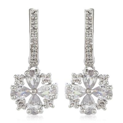 Women's Rhodium Plated American Diamond Flower Earrings