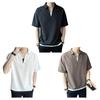 Men Shirt V Neck Lapel Color Fake Silk Two-piece Ice Solid Short Sleeves Loose Pullover Stretchy Casual Daily
