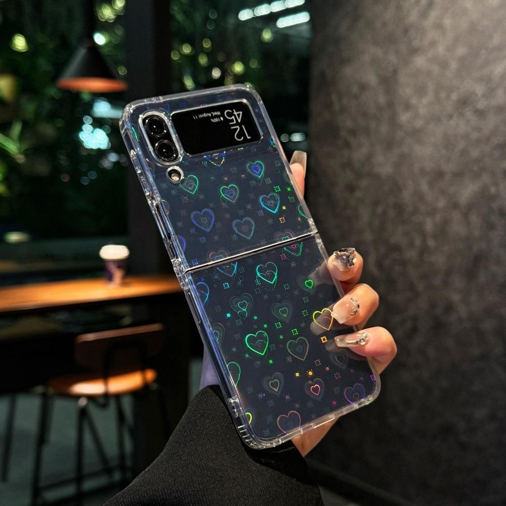 Suitable for Samsung Zflip5 Folding Mobile Phone Case Laser Love Zflip3 4 Transparent Shell Zflip6 Protective Case