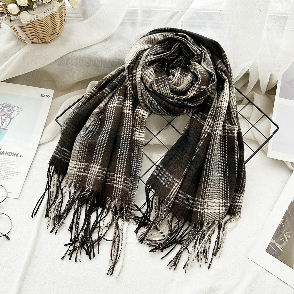 High End Imitation Cashmere Plaid Scarf Versatile and Warm In Winter  Women's Neck Scarf  Fringed Shawl