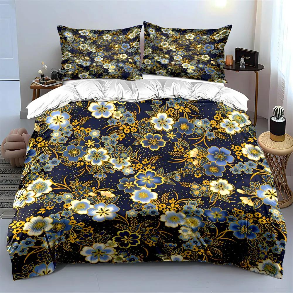 Floral Pattern Home Decor Set Soft Comfortable Duvet Cover Bedding Set Included 1*Duvet Cover & 2*Pillowcases Gift