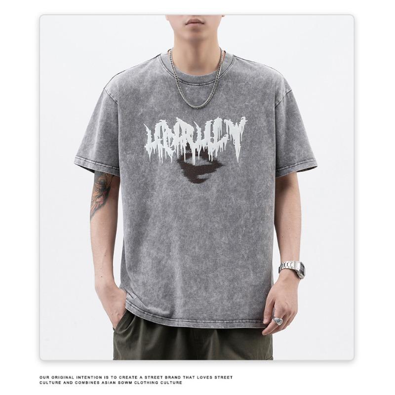 

High-density Knitted Loose Fashion Printed Men s T-shirt Short-sleeved 3XL