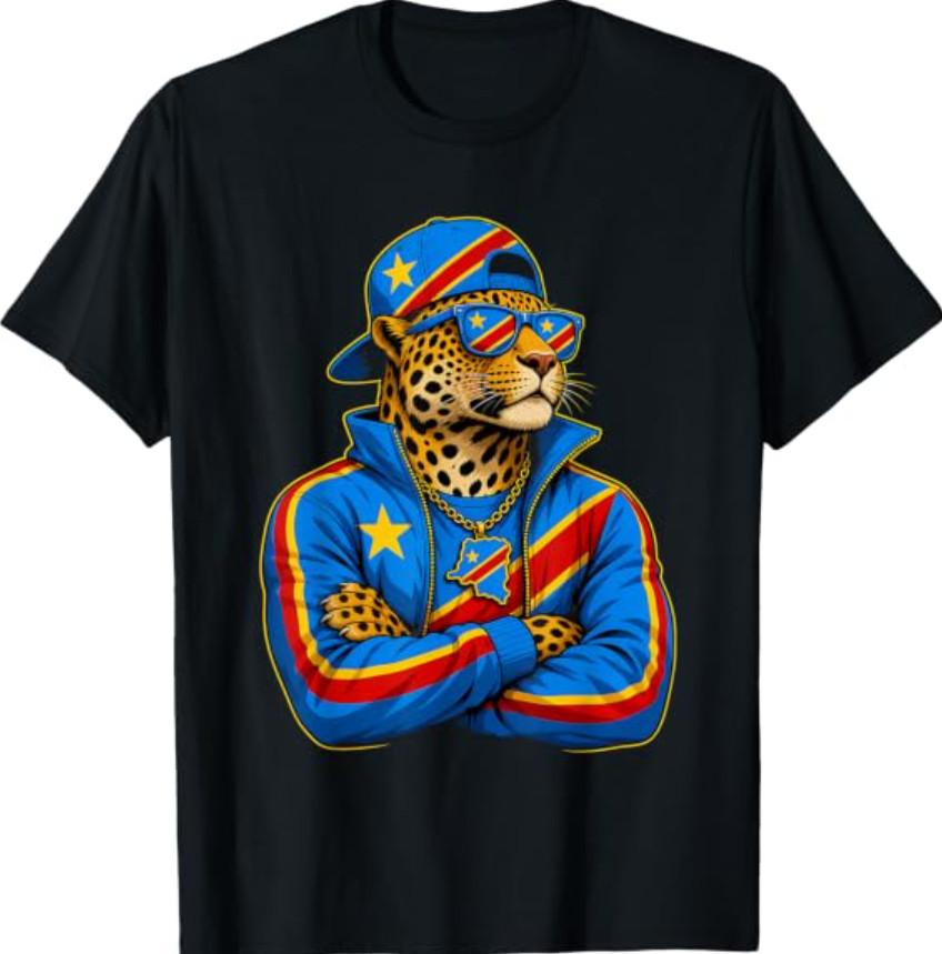 Democratic Republic Congo National Pride Leopard Flag T-Shirt M