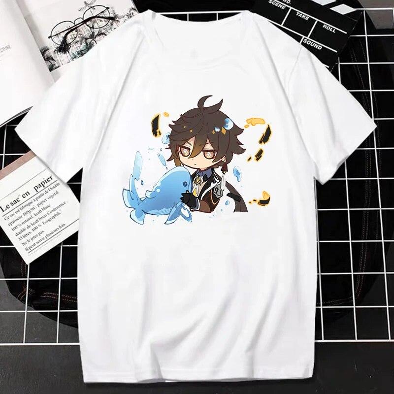 Nuovo Gioco Genshin Impact T-Shirt Donna Unisex Kawaii Top Classici Giochi Personaggio Stampa Grafica Top Harajuku Cartone Animato Streetwear Maglietta