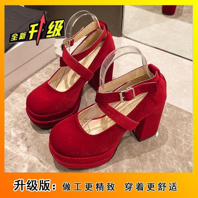 2025 Spring and Autumn New Straps Mary Jane Shoes Versatile French Platform Small Pink High-heeled Lolita Shoes Women