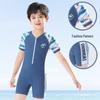 Korean Style Boys' One-Piece Swimsuit with Sun Protection - Quick Dry, Print Design for Kids (S, M, L)