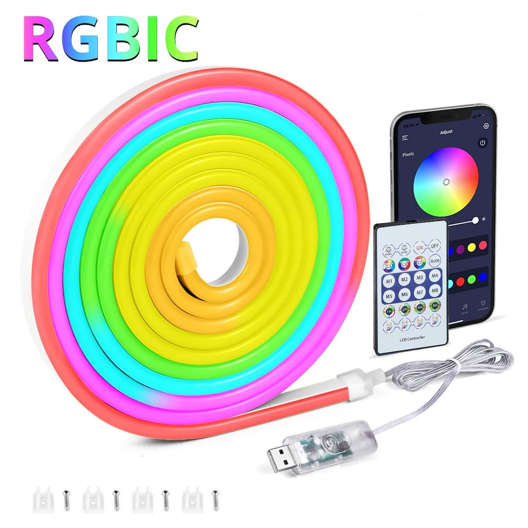 

RGB Flexible LED Strip Lights USB Neon Rope Lights Remote App Control Music Sync Color Change Gaming Room Party Decor DIY Design 1m