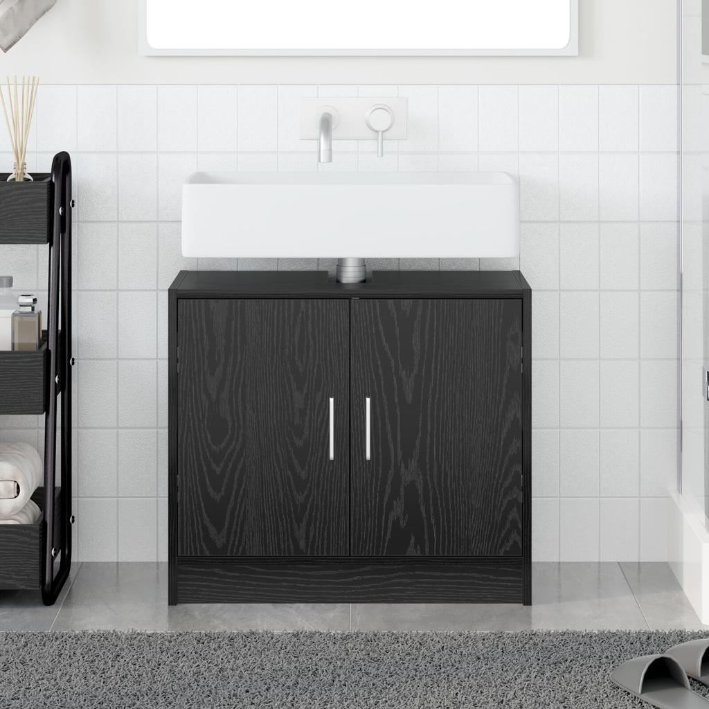 1 Piece Cabinet Under Washbasin In Black Bathroom, Large Storage Space with Double Doors, Storage Cabinet for Miscellaneous Items, 63x29x55 Cm