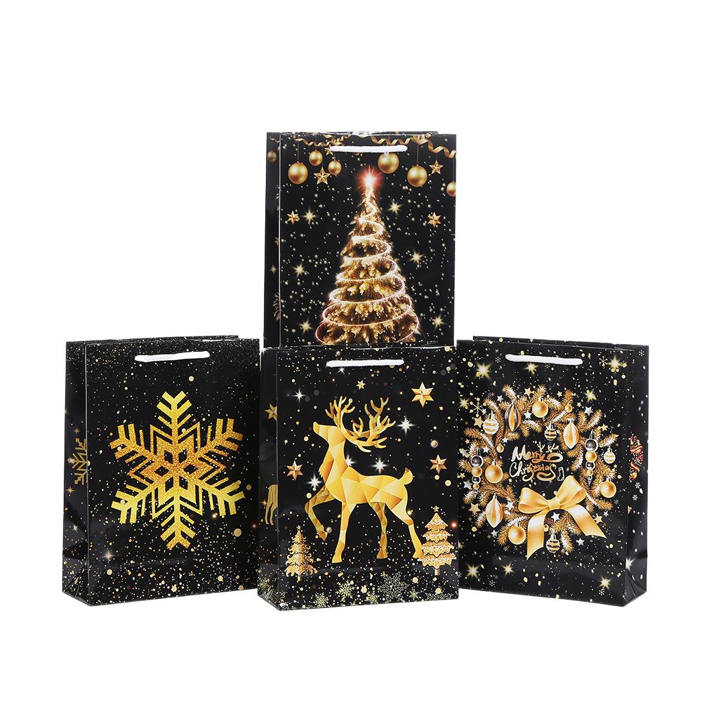 12pcs StoBag Christmas paper tote bags black and gold gift bags for holiday party favors shopping and retail packing candy cake