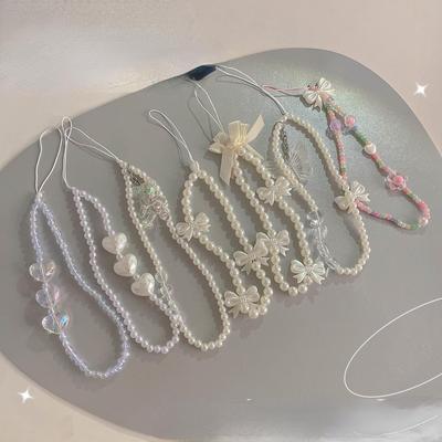 Fai da te piccoli fiori di cristallo freschi con fiocco amore braccialetto di perle amore da donna catena per cellulare accessori anticaduta per guscio di cellulare