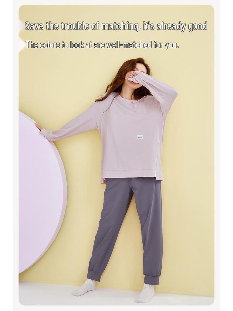 2025 Women's 100% Cotton Pajamas, Round Neck Long Sleeve Pullover, Casual Autumn/Spring Homewear Set