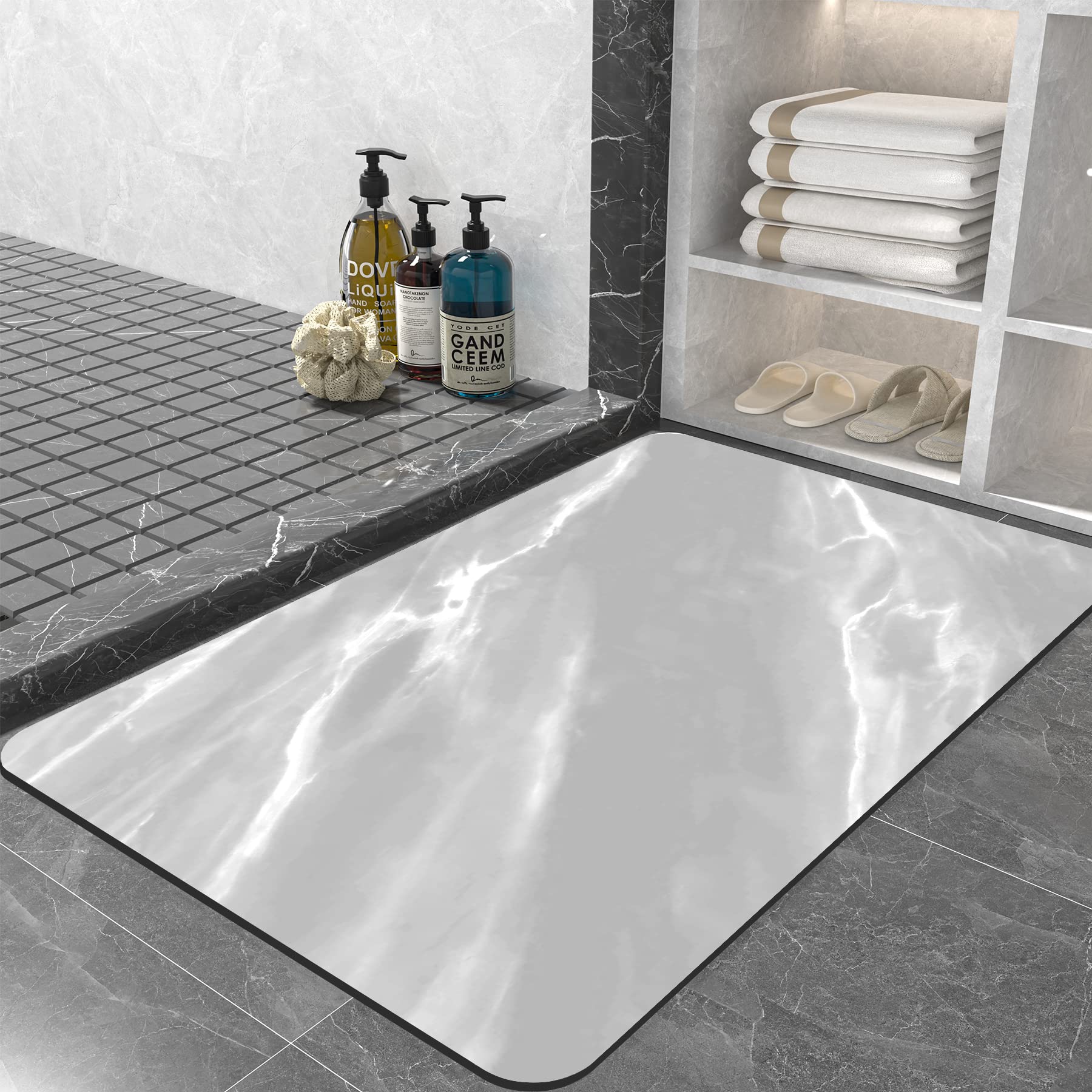 

Diatomaceous Earth Bath Tested in Easy to Suitable for Bathrooms and Antibacterial and Mat, Quick-Drying, Absorbent, Non-Slip, Soft, Japan, сірий колір
