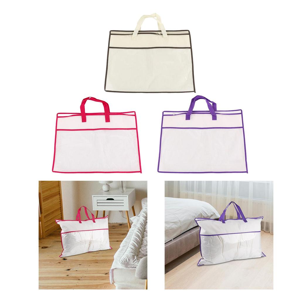 Pillow Storage Bag Handbag Portable with Zipper and Handles Tote Bag Closet