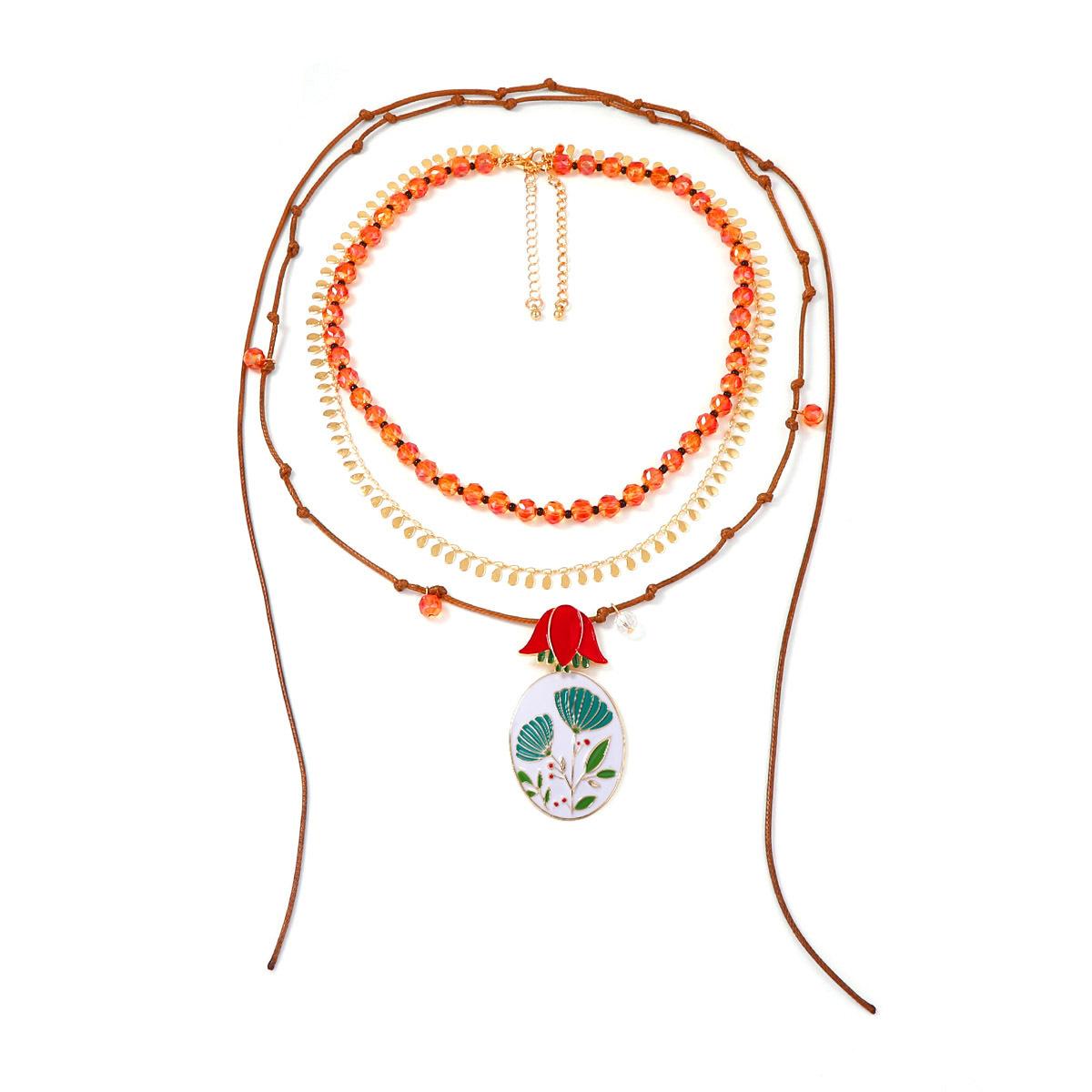 Легкая роскошь, высококлассный креативный дизайн, бусины, плетеная веревка, сплав, подвеска-капля в виде цветка, многослойное колье для женщин