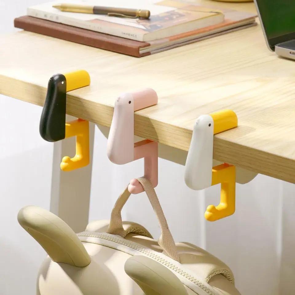 3PCS Cute Cartoon Multi-Purpose Duck Design Wall Hooks Hanger For Table Portable Folding Desk Stand Removable Reusable Backpack Hook