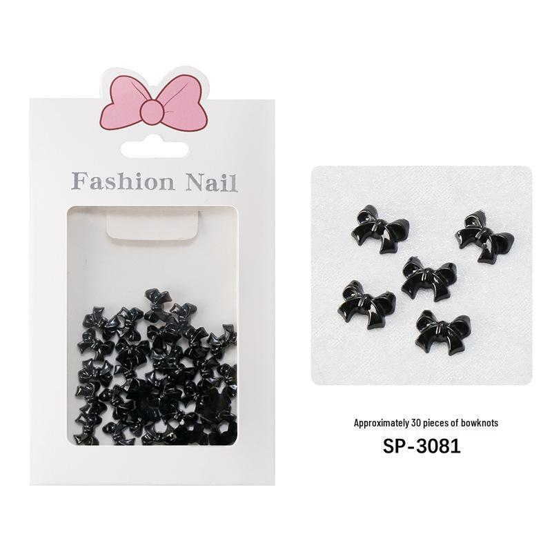 Black & White 3D Resin Ribbon Bow Nail Art Accessories (30pcs)