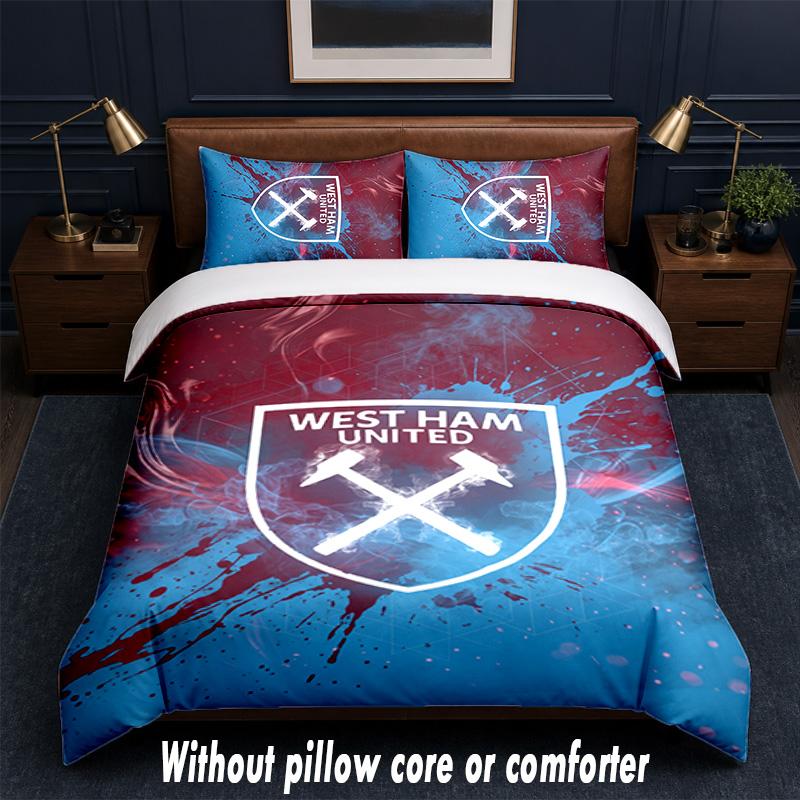 Set Biancheria da Letto West Ham United Football Design 1 Copripiumino + 2 Federe Morbido Traspirante Biancheria da Letto per la Casa