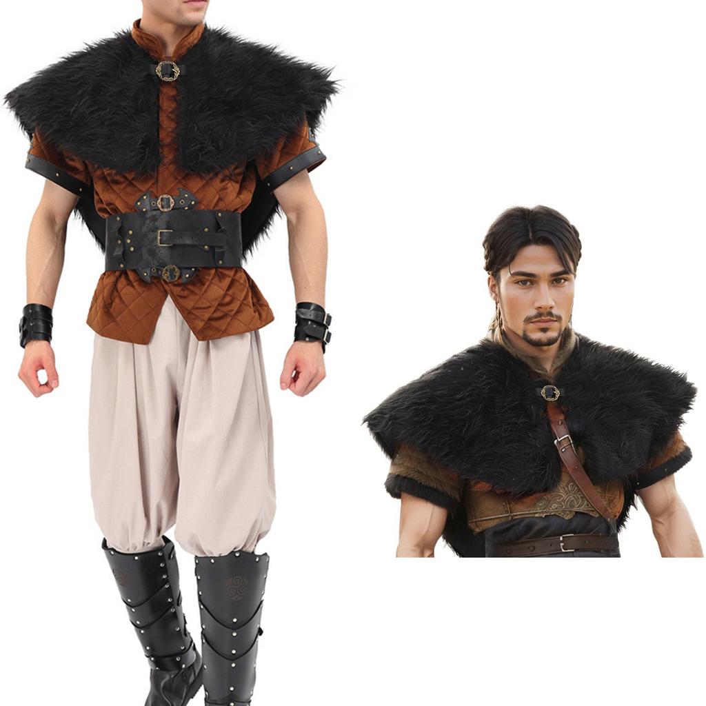Vikinges Faux Furs Shawl Barbarians Collar,Medieval Knight Mantle Shoulder Wrap Warriour Cape Shawl Renaissances Costume