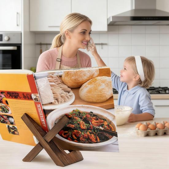 Foldable Wooden Book Stand Menu Holder Solid Pine Desktop Display Rack for Cookbooks Tablets Recipes Portable Reading Stand for Kitchen