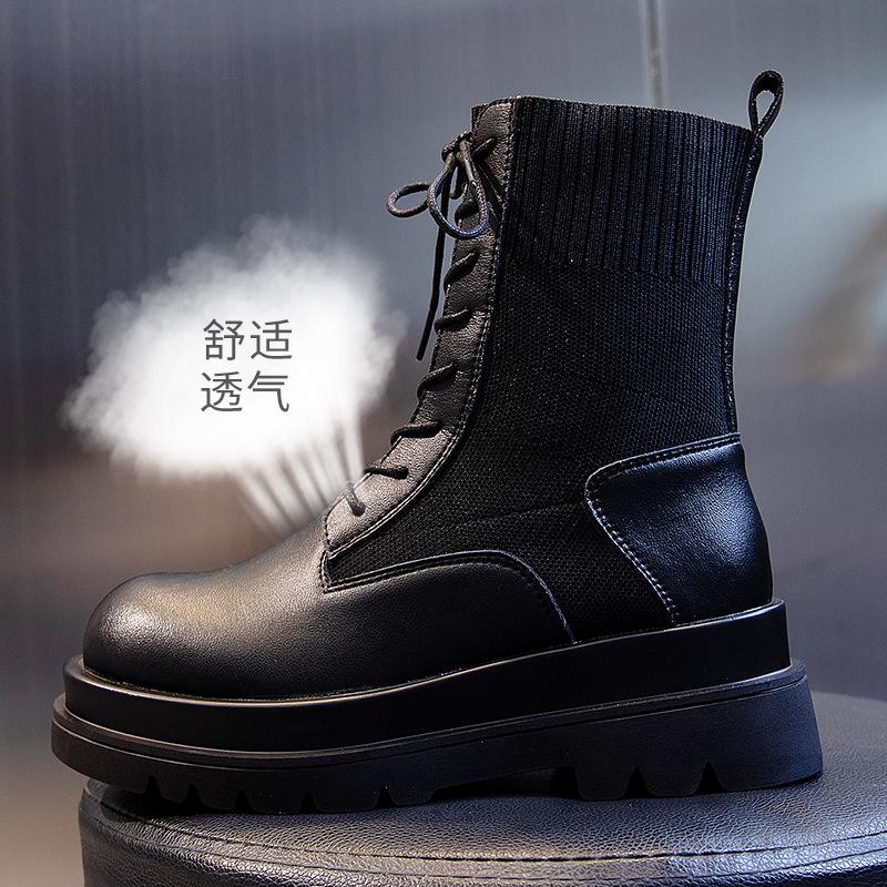 

Boots women s 2025 new autumn and winter British style platform Martin boots women s short socks medium tube leather Wenzhou women s shoes tide 40 чёрный